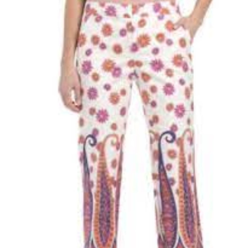 NWT Trina Turk white and paisley pants, pink and purple, 6 - Picture 2 of 8